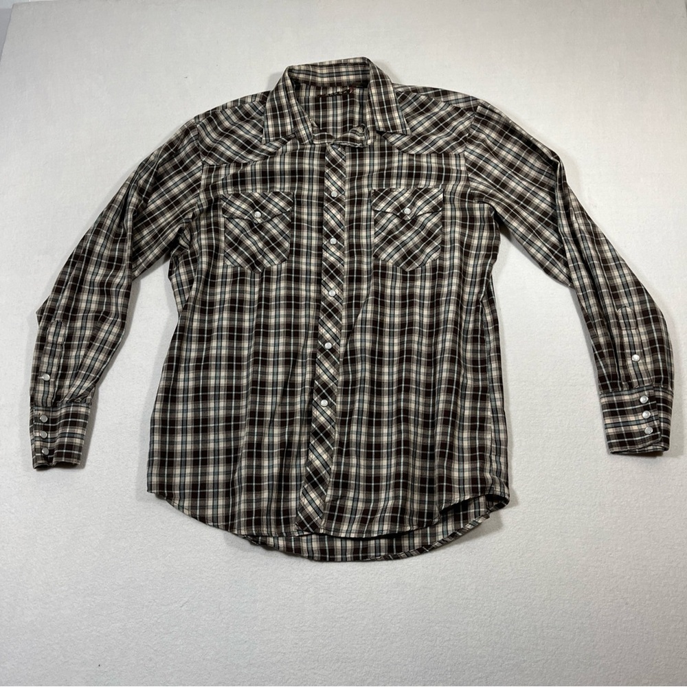 VINTAGE ROPER WESTERN PEARL SNAP LONG SLEEVE PLAID‎ SHIRT Red MENS LARGE